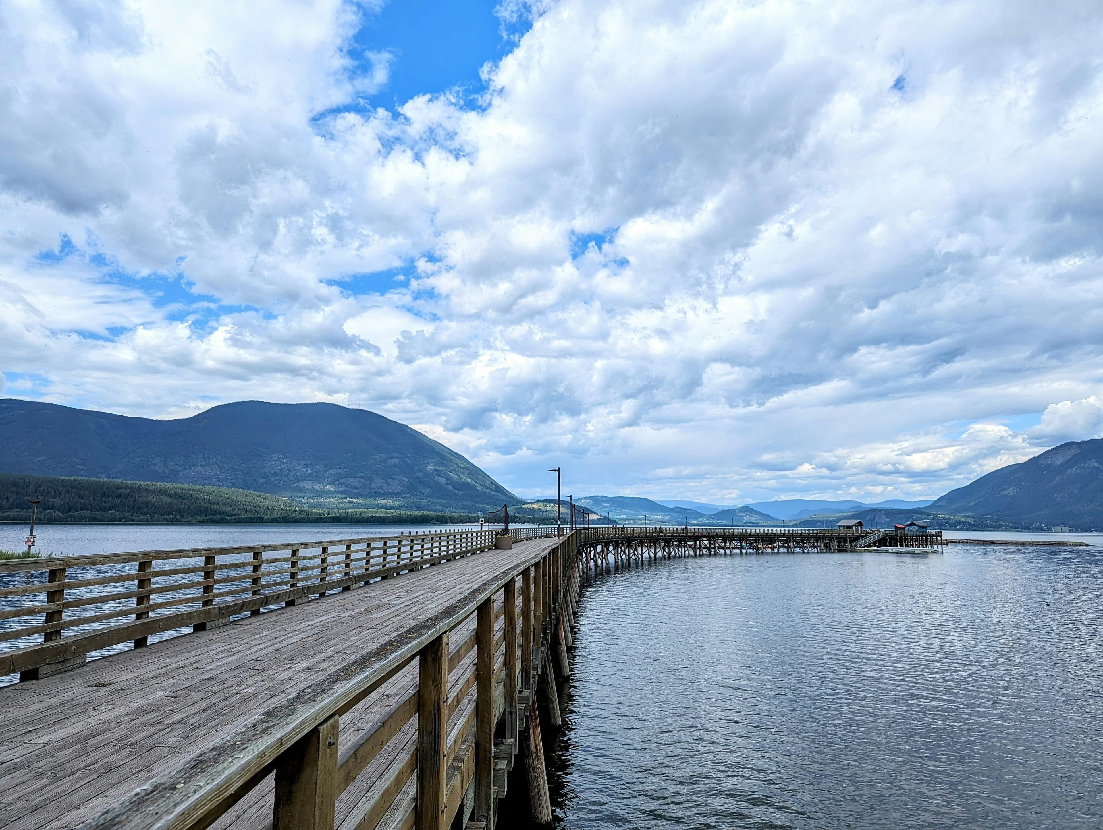 View of the salmon arm wharf looking out towards the lake